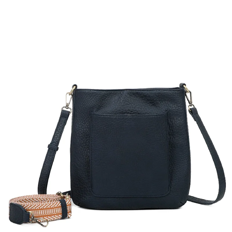 Zara Vegan Leather Multi Interchangeable Strap Crossbody - Navy Blue